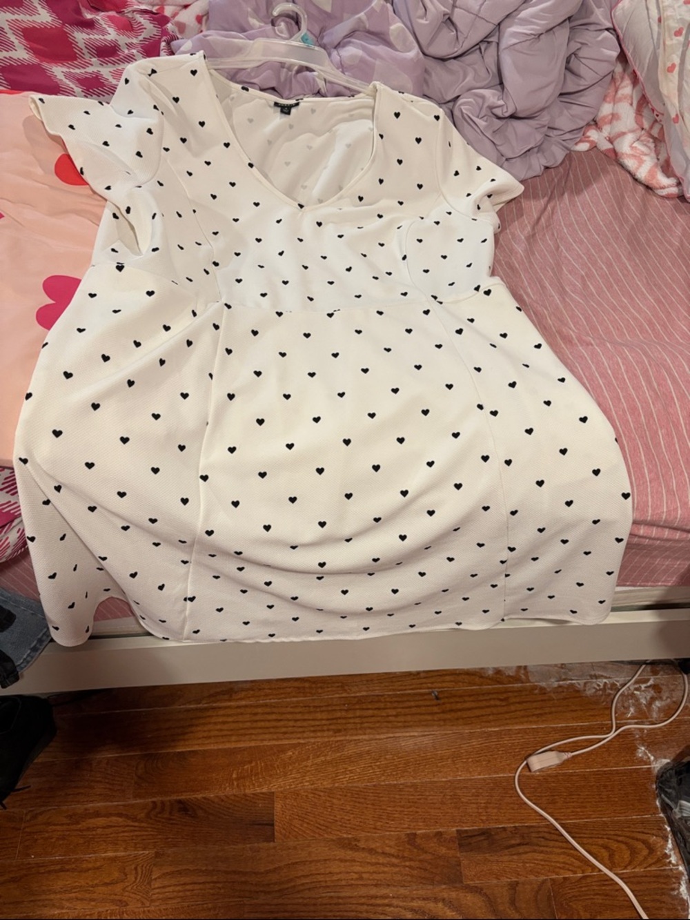 White Heart Print A-Line Dress